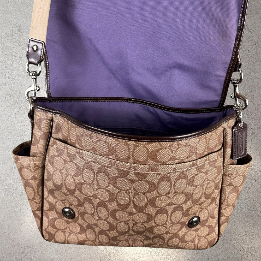 COACH ASHLEY SIGNATURE CANVAS BABY MESSENGER BAG F1276 F18373 BLACK GREY DIAPER - Picture 5 of 10